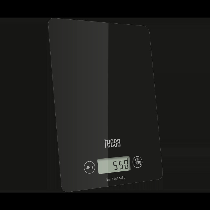 Svart glas köksvåg