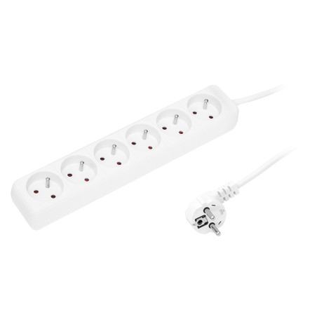 98-721- Nätkabel förlängare pr-670p 6-uttag med jordning 3m vit 3x1,5mm