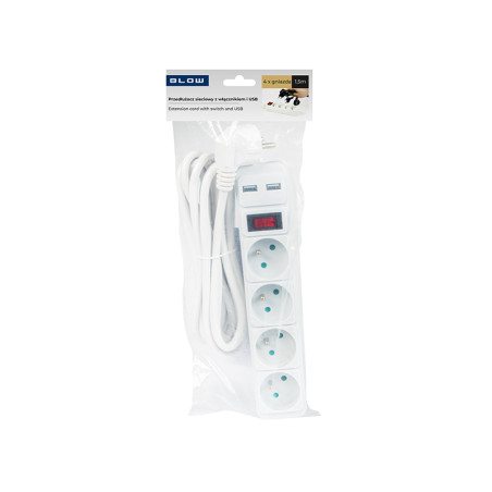 98-783- Förlängningssladd pr-470wsp/usb 4-uttag+usb med jordning+strömbrytare 1,5m vit 3x1,5mm