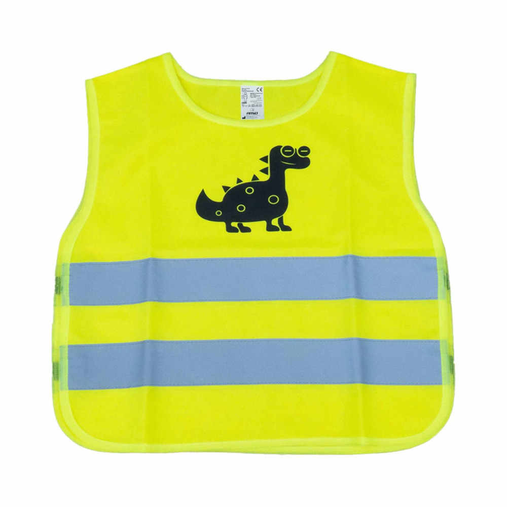 Reflexväst för barn i form av en gul dinosaurie amio-03936. Reflexväst för barn i form av en gul dinosaurie amio-03936.