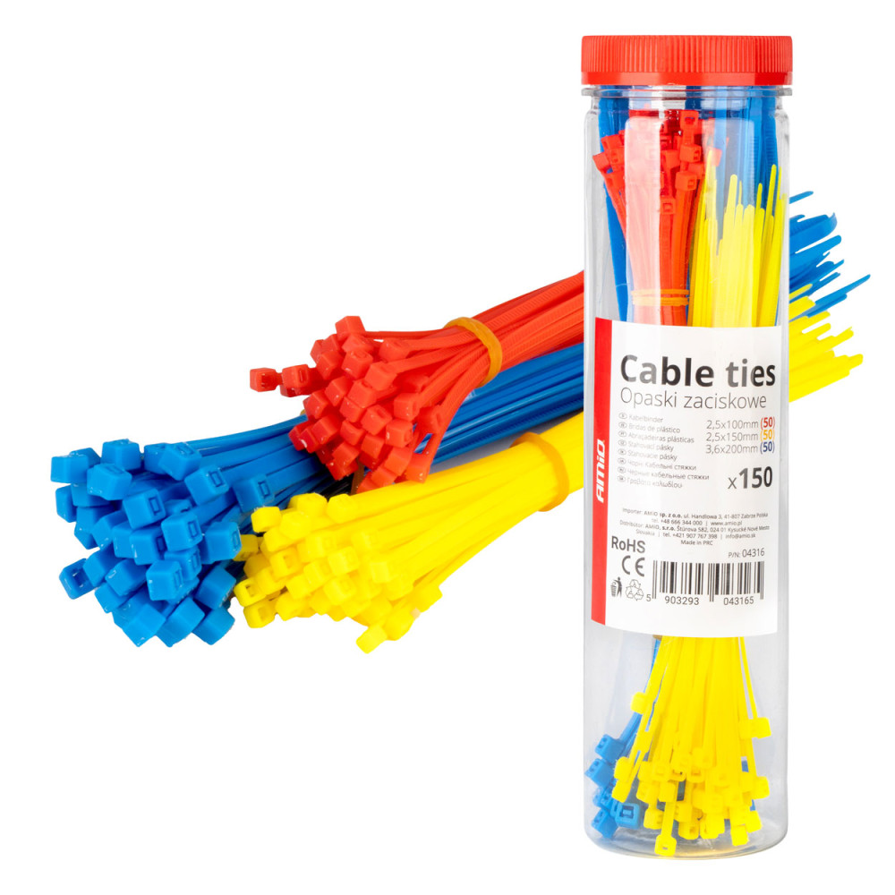 Plastiska färgglada kabelklämmor set med 150 stycken, artikelnummer amio-04316. Plastiska färgglada kabelklämmor set med 150 stycken, artikelnummer amio-04316.
