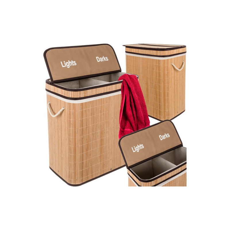 Tvåfackad bambuskorg för tvätt - Ruhhy 24269