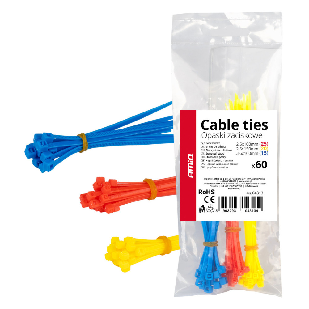 Plastiska flerfärgade kabelklämmor set med 60 stycken amio-04313 Plastiska flerfärgade kabelklämmor set med 60 stycken amio-04313