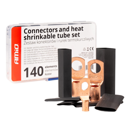 Set med öglade anslutningskontakter för krympslangshylsor 140 st. amio-04121