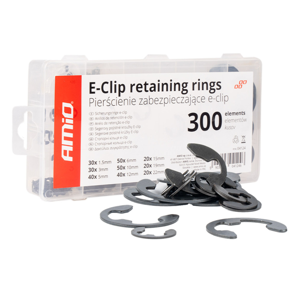 Seger-ringar och e-clip säkrar inre uppsättning 300 st. amio-04124.