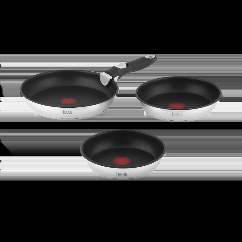 Set med stekpannor med avtagbart handtag 22cm, 24cm, 28cm TEESA FRYING PANS SINGLE HAND.
