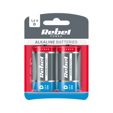 Alkaliska batterier REBEL LR20 2 st/fp.
