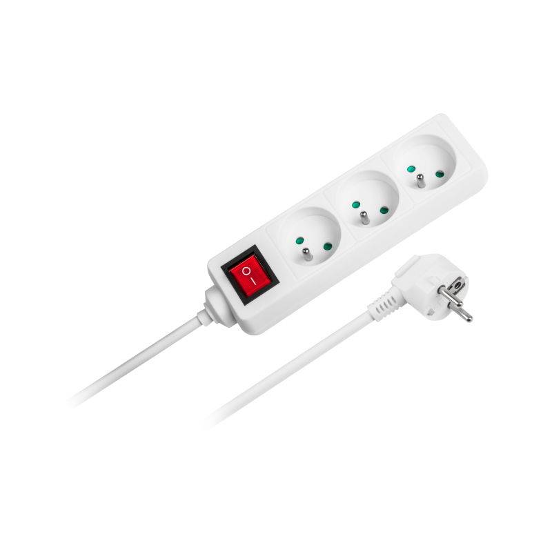 Förlängningssladd vit Rebel 3 uttag 1,5m med strömbrytare
