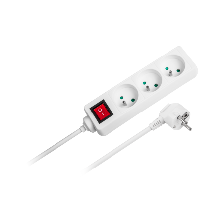 Förlängningssladd vit Rebel 3 uttag 1,5m med strömbrytare