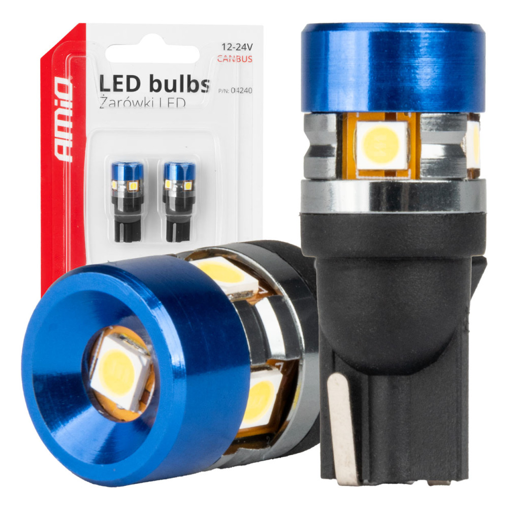 LED-lampor Canbus T10 W5W 5SMD 3030 vit 12V 24V amio-04240 LED-lampor Canbus T10 W5W 5SMD 3030 vit 12V 24V amio-04240