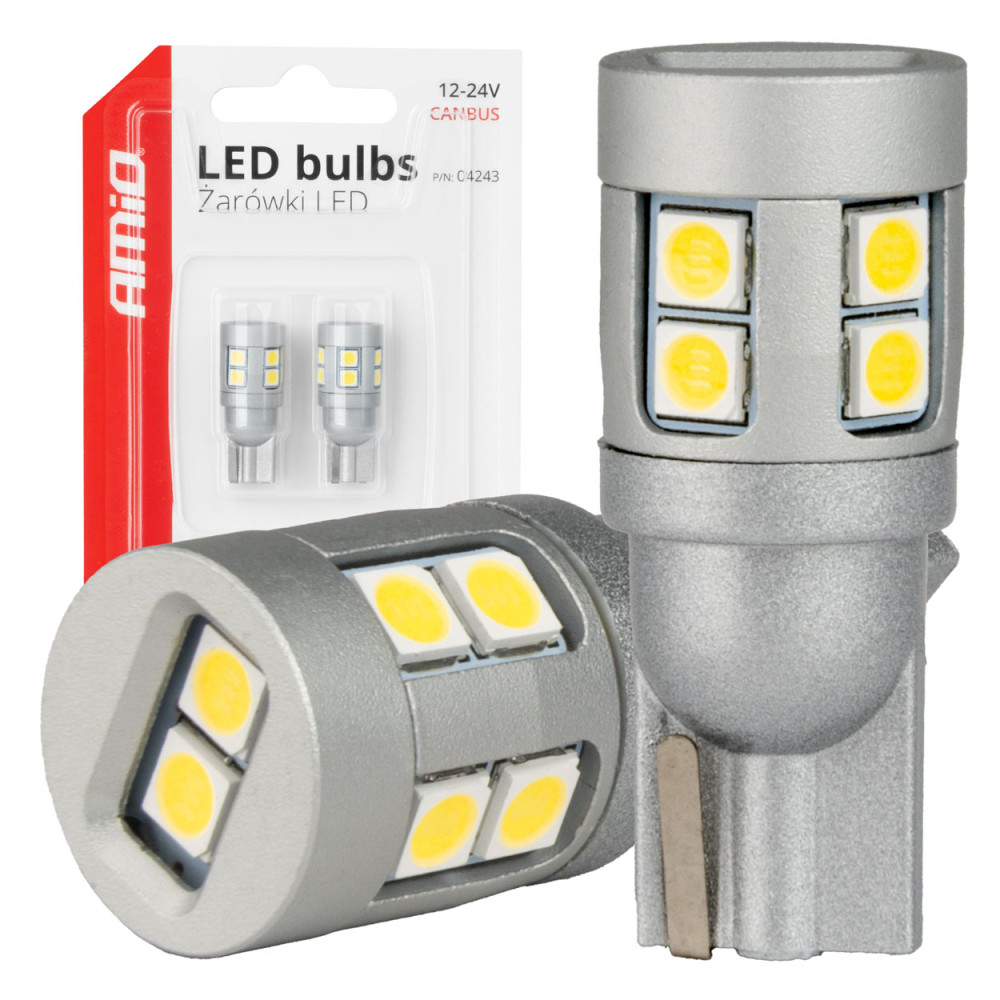 LED-lampor Canbus T10 W5W 12 SMD 3030 vit 12V 24V AMIO-04243 LED-lampor Canbus T10 W5W 12 SMD 3030 vit 12V 24V AMIO-04243