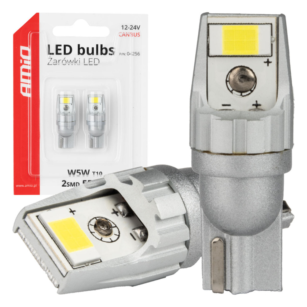 LED-lampor Canbus T10 W5W 2SMD 3570 vit 12V 24V amio-04256