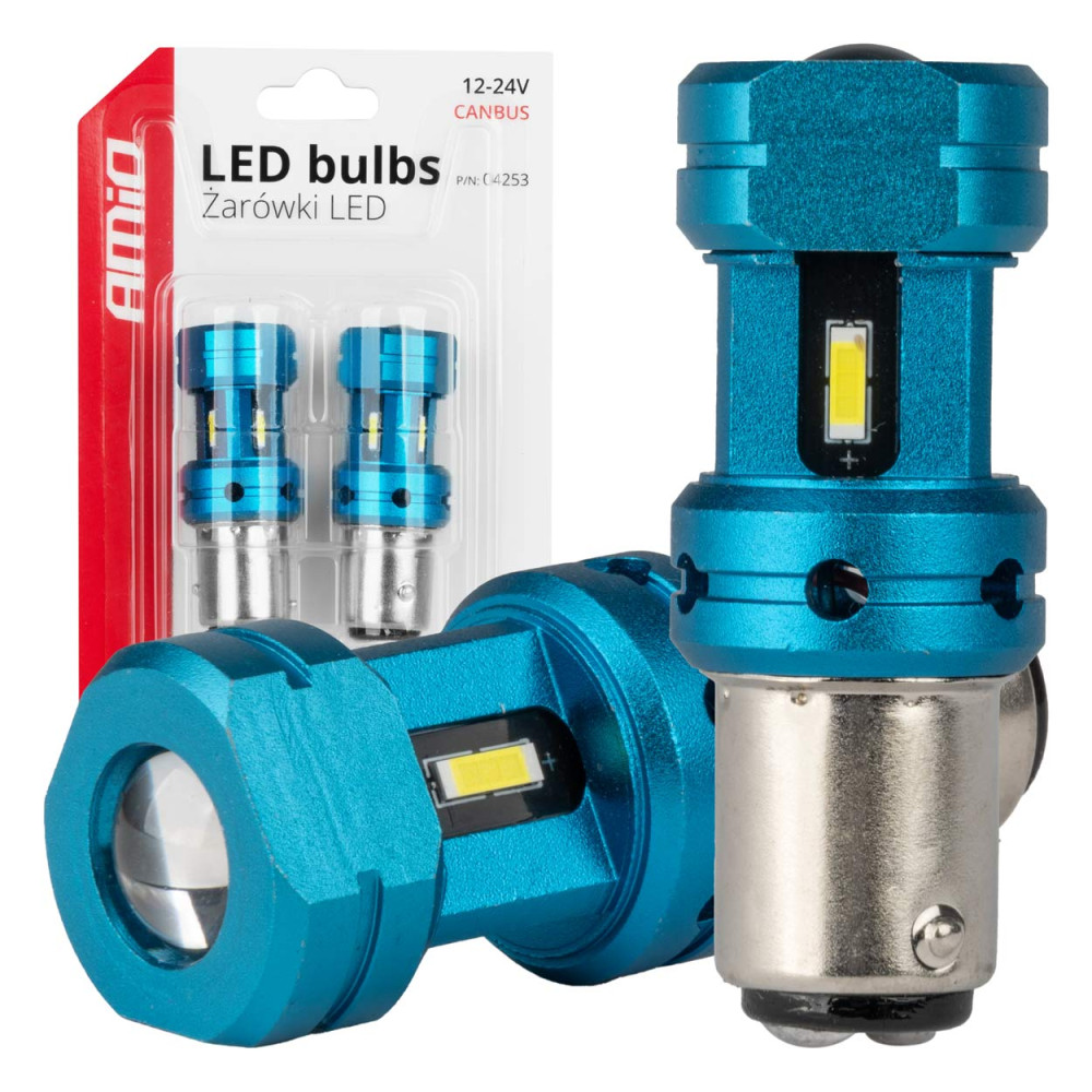 LED-lampor canbus 1157 bay15d p21/5w 4smd 1860 vit 12v 24v amio-04253