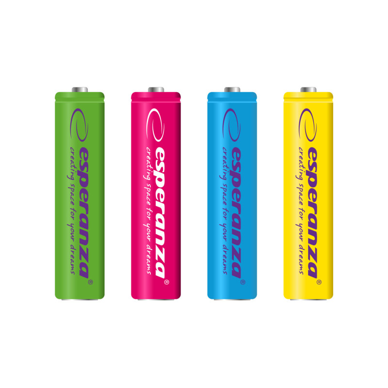 EZA107 Esperanza uppladdningsbara batterier ni-mh aaa 1000mah 4-pack blandade färger