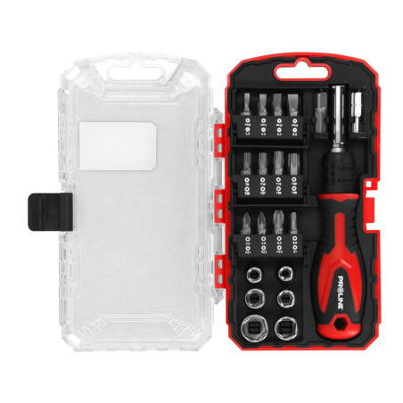 Ett skruvmejselset med bits och hylsor, 33 delar, Proline.