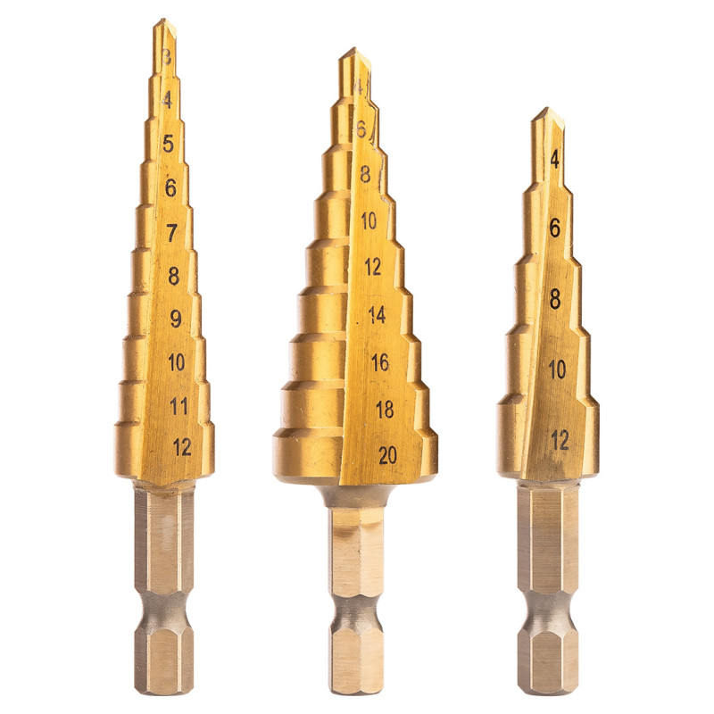Set med stegbor i HSS TiN, 3-20 mm, Hex, 3 st.