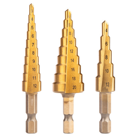 Set med stegbor i HSS TiN, 3-20 mm, Hex, 3 st. | HandlaSmidigt.se