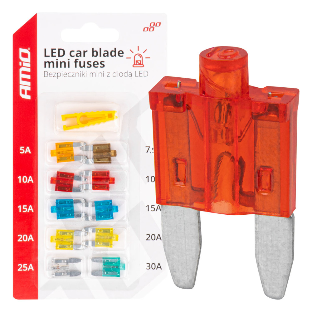 Säkringar för minibilar med LED-diod 10 st. amio-04340 Säkringar för minibilar med LED-diod 10 st. amio-04340