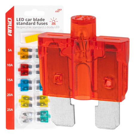 Säkringar för bilar med standard LED-diod 10 st. amio-04341