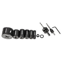 Bi-metall hålsågar Co8% (19, 25, 30, 35, 40, 68 mm), set med 9 delar.