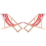 Set med solstolsbord + 2 solstolar Röda remmar, WOODOK