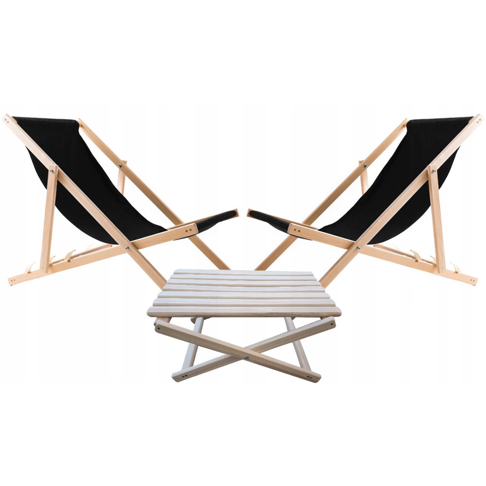 Set med solstolsbord + 2 solstolar SVARTA, Woodok