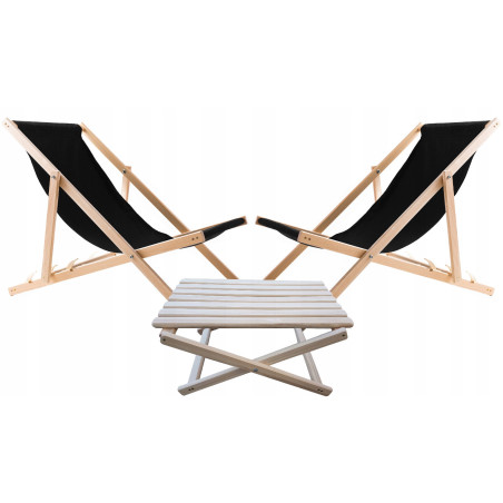 Set med solstolsbord + 2 solstolar SVARTA, Woodok