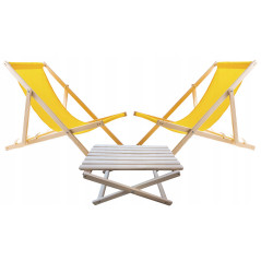Set med solstolsbord + 2 gula solstolar, Woodok