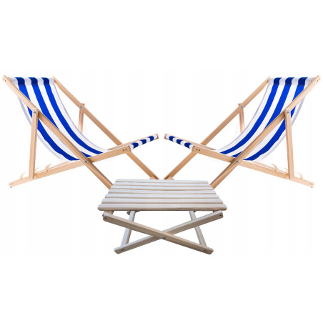 Set med solstolsbord + 2 solstolar Blå ränder, WOODOK