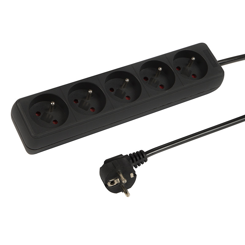 98-743- Nätkabel förlängare pr-570p 5-uttag med jordning 3m svart 3x1,5mm