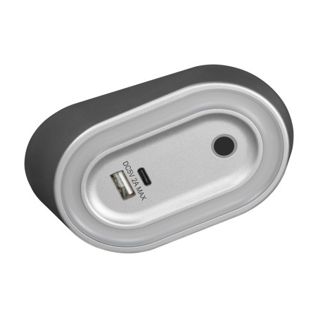AGRA LED-underställslampa 2,5W, 80lm, 4000K, med beröringsfri strömbrytare och USB A+C-laddningsfunktion, grå | HandlaSmidigt.se
