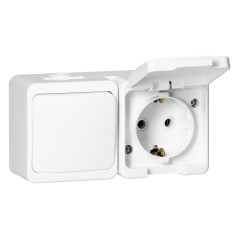 Utomhus enkeluttag 2P+Z med jordfelsbrytare. SCHUKO med lock i produktfärgen + Enpolig strömbrytare IP44, SMART, vit |…