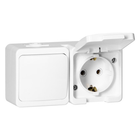 Utomhus enkeluttag 2P+Z med jordfelsbrytare. SCHUKO med lock i produktfärgen + Enpolig strömbrytare IP44, SMART, vit |…