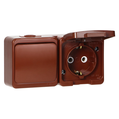 Utomhus eluttag 2P+Z med lock SCHUKO och 1-polig brytare IP44, SMART, brun | HandlaSmidigt.se