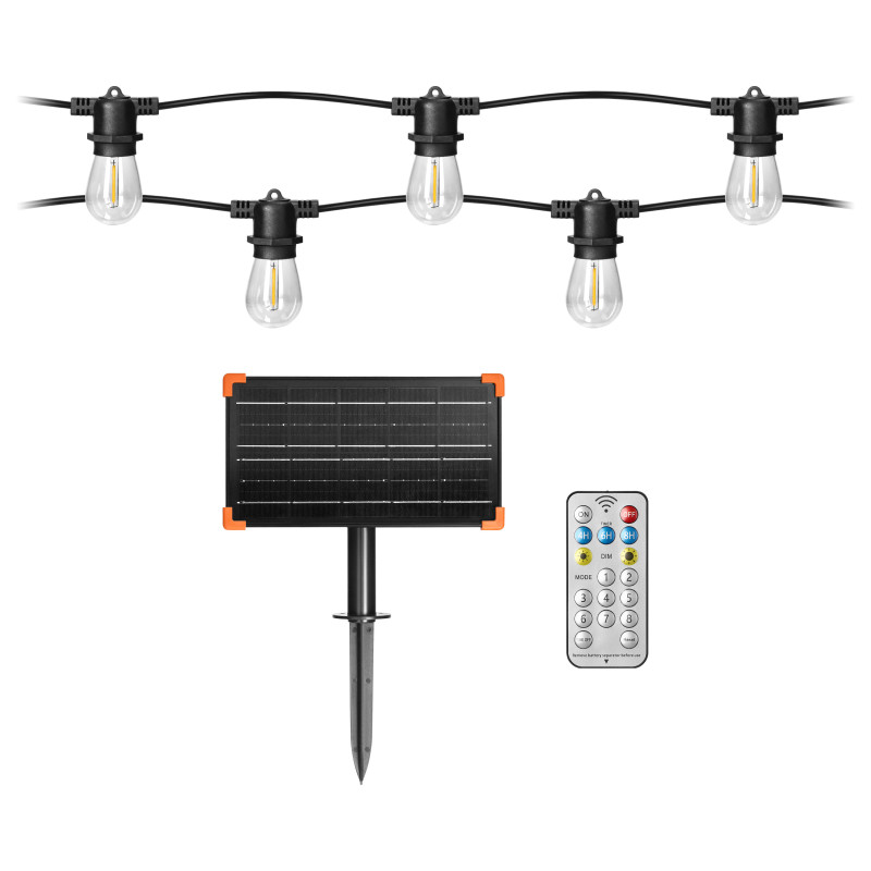 Solcellsgirland belysning - 1 sträng 10 m (10 lampor) + 10 LED-lampor 0,1W E27, 3000K + 1 extra lampa gratis