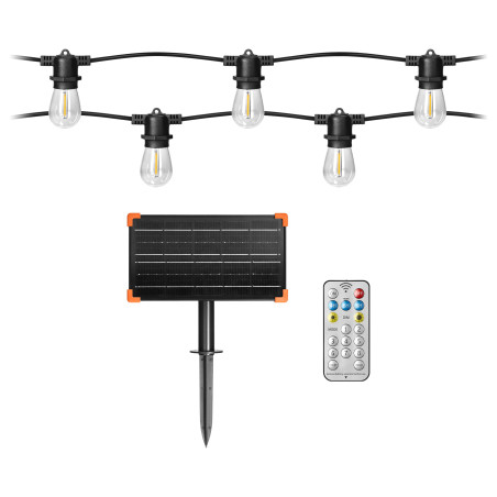 Solcellsgirland belysning - 1 sträng 10 m (10 lampor) + 10 LED-lampor 0,1W E27, 3000K + 1 extra lampa gratis | HandlaSmidigt.se