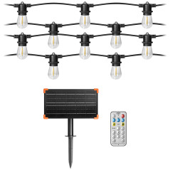 Solcells ljusslinga - 1 sträng 20 m (20 lampor) + 20 LED-lampor 0,1W E27, 3000K + 1 extra lampa gratis | HandlaSmidigt.se