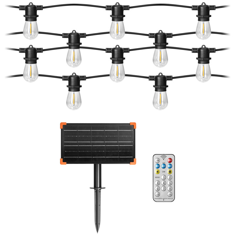 Solcells ljusslinga - 1 sträng 20 m (20 lampor) + 20 LED-lampor 0,1W E27, 3000K + 1 extra lampa gratis