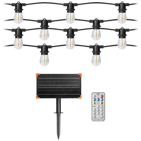 Solcells ljusslinga - 1 sträng 20 m (20 lampor) + 20 LED-lampor 0,1W E27, 3000K + 1 extra lampa gratis | HandlaSmidigt.se