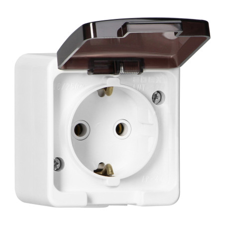 Utomhusuttag 2P+Z SCHUKO med stänkskydd och rökkåpa, IP44, SMART, vit | HandlaSmidigt.se