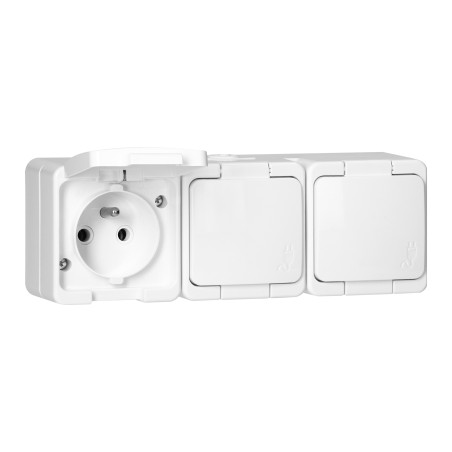 Utomhusuttag trippel 3x 2P+Z med stänkskydd och lock i färgen vit IP44, SMART, vit | HandlaSmidigt.se