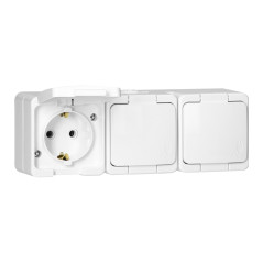 Utomhus vägguttag med tre uttag, 3x 2P+Z SCHUKO, stänksäkert med lock, IP44, SMART, vit | HandlaSmidigt.se