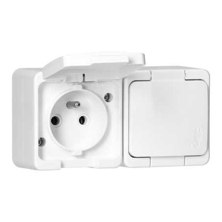 Utomhusdubbeluttag 2P+Z med stänkskydd och lock i IP44-klass, SMART, vit | HandlaSmidigt.se