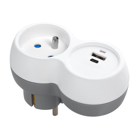 Grenuttag 2P+Z, USB-A+C, vit-grå | HandlaSmidigt.se