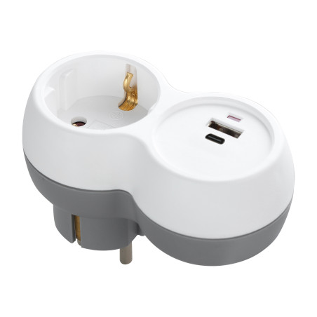 Grenuttag 2P+Z, USB-A+C, schuko, vit-grå | HandlaSmidigt.se