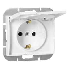 Utomhus enkeluttag för 2P+Z Schuko med stänkskydd och lock Onyx, 16A, 250V, PT-17OH, vit