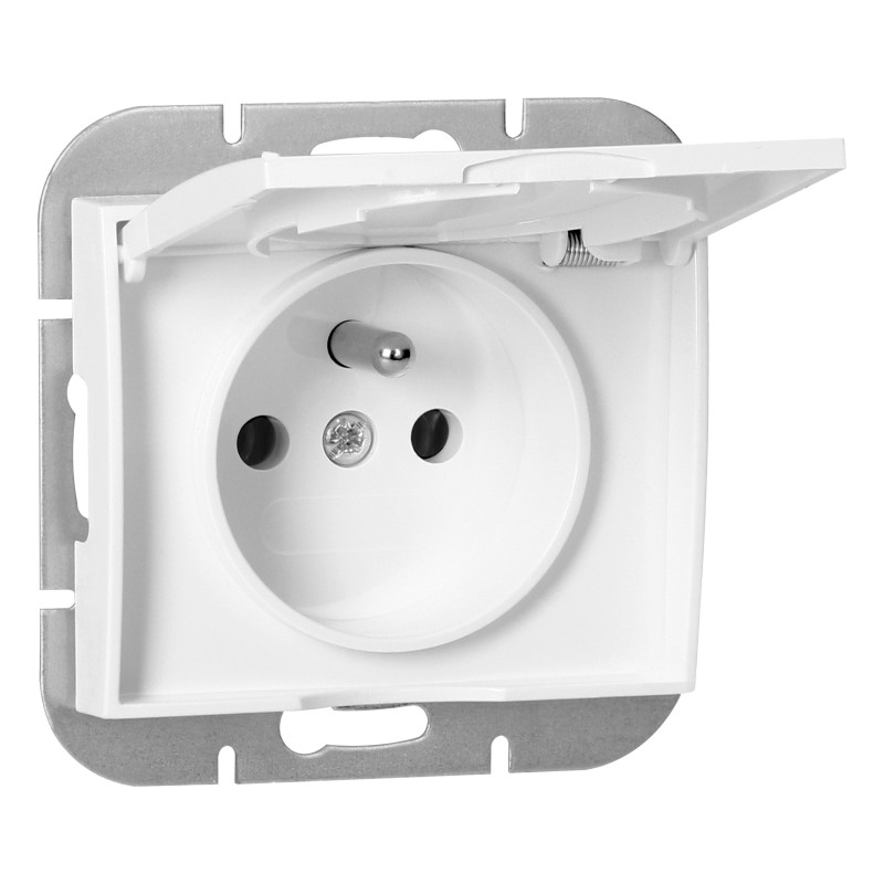 Utomhus vägguttag enkel jordat med lock Onyx, 16A, 250V, PT-16OH, vit