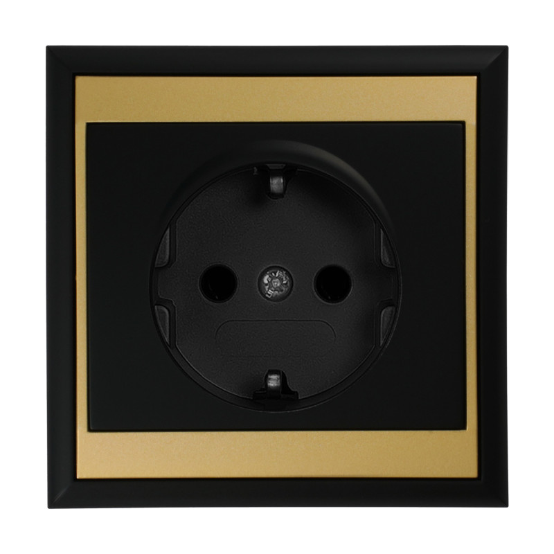 Utomhusuttag enkel för 2P+Z, Schuko Luna, 16A, 250V, PT-17L, svart/guld.