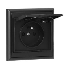 Utomhusuttag enkel 2P+Z, stänksäkert med lock Luna, 16A, 250V, PT-16LH, svart