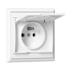 Utomhusuttag enkel 2P+Z med stänkskydd och lock Luna, 16A, 250V, PT-16LH, vit